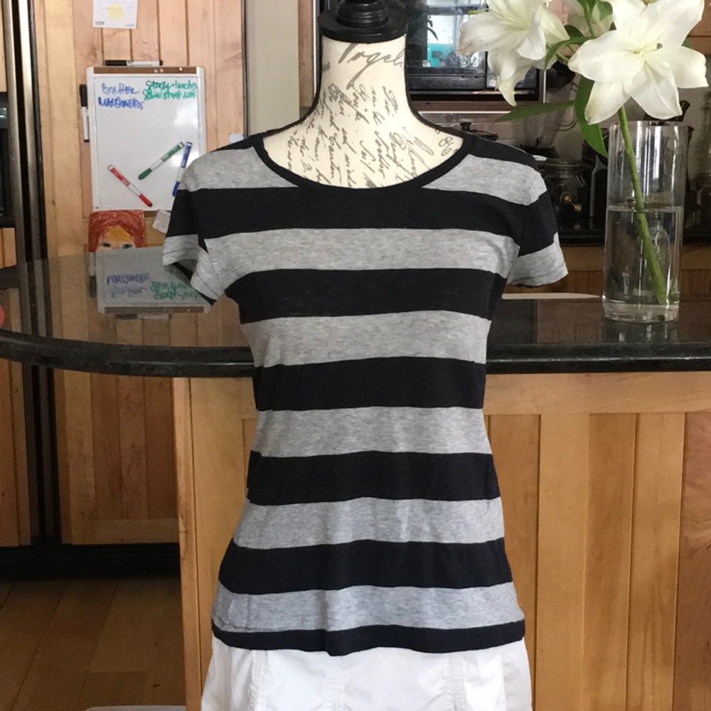 Rag & Bone grey & black striped cotton SS T-shirt.